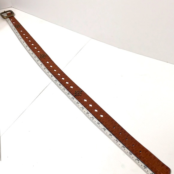 FOSSIL leather laser cut studded belt S warm brown - Picture 12 of 14